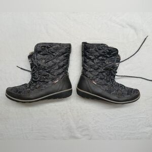 Globalwin Women’s Winter Snow Lace Up Boots Gray Print /Brown Faux Fur Size 9.5M